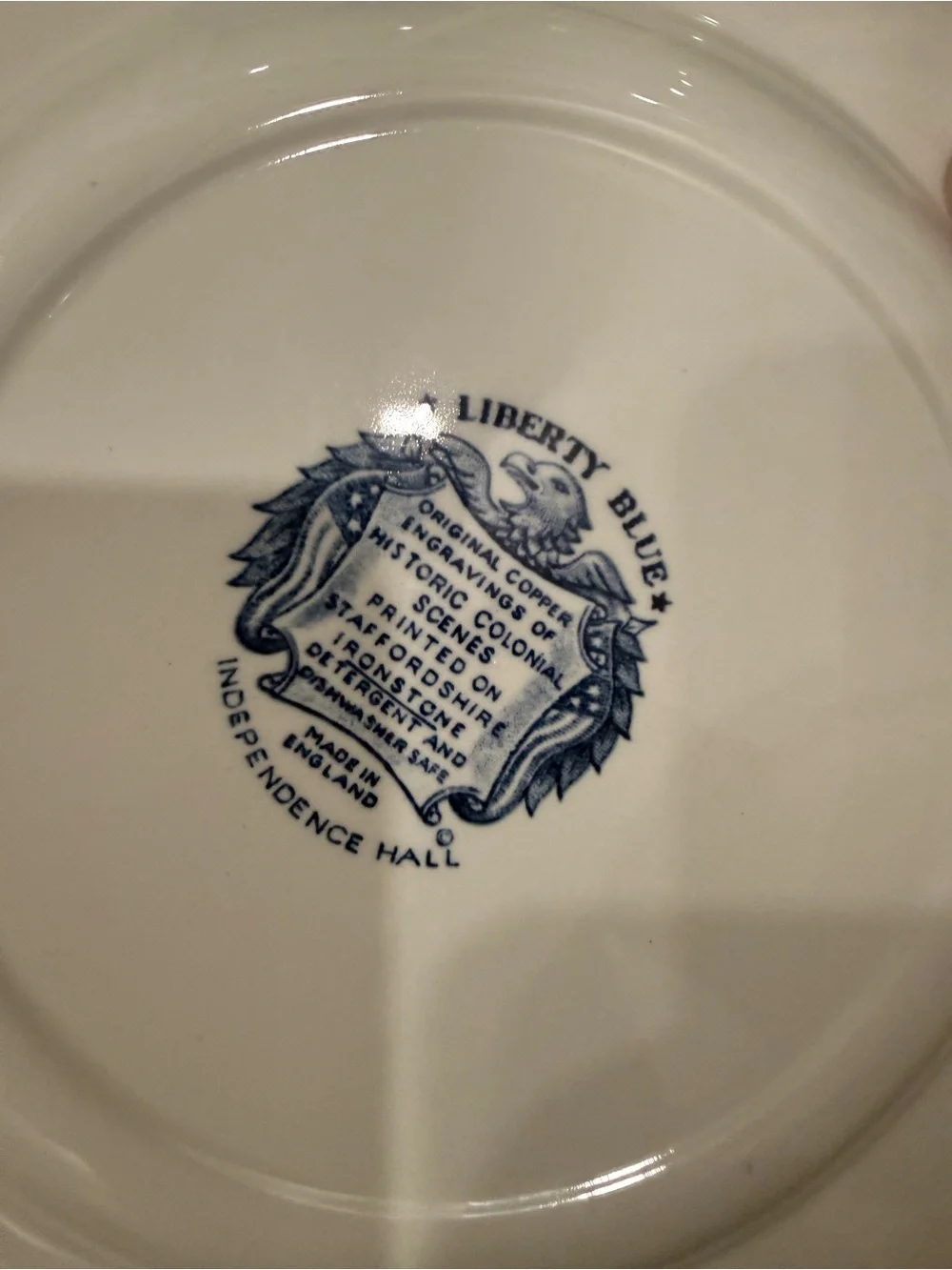Staffordshire LIBERTY BLUE “Independence Hall” Ironstone 9 3/4” Dinner Plate
